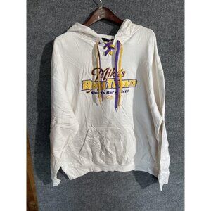 Mike's BayTown Hoodie Mens 3XL White Lace Up Fleece Pennant Sports Bar Graphic